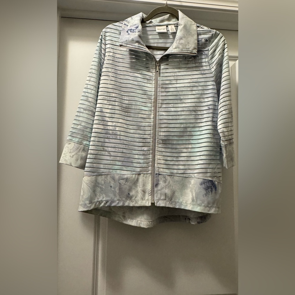 Women's Stylish Striped Bomber Jacket - Gray and Silver